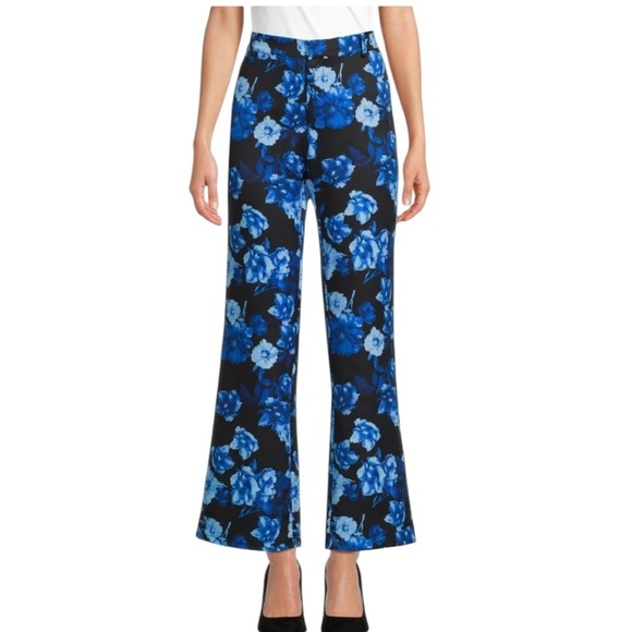 Area Stars NWT Hannah Blue Flared Pants with Floral Pattern Wide Leg Size L - Picture 1 of 8